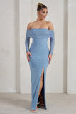 On Your Mind Powder Blue Mesh Long Sleeve Maxi Dress