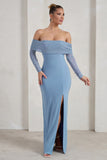 On Your Mind Powder Blue Mesh Long Sleeve Maxi Dress