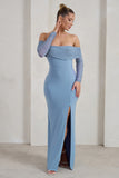 On Your Mind Powder Blue Mesh Long Sleeve Maxi Dress