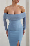 On Your Mind Powder Blue Mesh Long Sleeve Maxi Dress