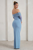 On Your Mind Powder Blue Mesh Long Sleeve Maxi Dress