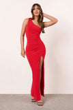 You're The One Raspberry One Shoulder Ruched Split Maxi Dress