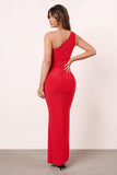 You're The One Raspberry One Shoulder Ruched Split Maxi Dress