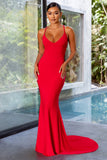 Shooting Star Red Backless Knot Detail Fishtail Maxi Dress