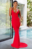 Shooting Star Red Backless Knot Detail Fishtail Maxi Dress