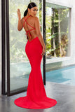 Shooting Star Red Backless Knot Detail Fishtail Maxi Dress