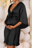 Cherub Surprise Black Maternity Tie Front Angel Sleeve Mini Dress