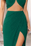 Caressing Bottle Green Diamante Wrap Detail Maxi Skirt