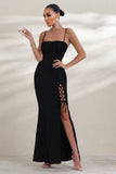 On Show Black Lace Up Detail Split Leg Maxi Dress