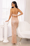 Cosmopolitan Rose Gold Wrap Halter Neck Maxi Dress With Side Split