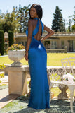 Unstoppable Electric Blue Cross Over Halter Neck Maxi Dress