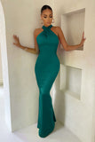 Unstoppable Teal Cross Over Halter Neck Maxi Dress