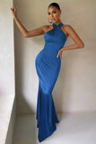 Unstoppable Electric Blue Cross Over Halter Neck Maxi Dress