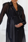 No Compromise Black Maternity Belted Trench Coat