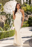 The Big Day Ivory Satin Halter Neck Fishtail Maxi Dress