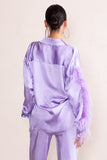 Catch My Eye Lilac Feather Sleeve Satin Shirt