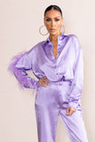 Catch My Eye Lilac Feather Sleeve Satin Shirt