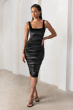 Beauty Black Velvet Square Neck Bodycon Midi Dress