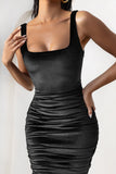 Beauty Black Velvet Square Neck Bodycon Midi Dress