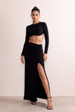 Chloe Black High Waist Ruched Detail Maxi Skirt