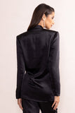 Arabella Black Satin Plunge Neck Oversized Blazer