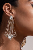 Barbarella Silver Diamante Tassel Heartshape Drop Earrings