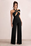 Candace Black Halter Neck Cut Out Wide Leg Jumpsuit