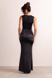 Lola Black Satin Reverse Sweetheart Lace Overlay Maxi Dress With Diamante Trim