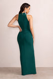 Liori Bottle Green Halter Neck Maxi Dress With Ruching Detail