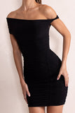 Coco Black Asymmetric Bardot Mini Dress With Ruching Detail