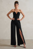 Tory Black Strapless Sweetheart Wide Leg Jumpsuit With Split