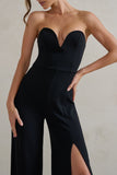 Tory Black Strapless Sweetheart Wide Leg Jumpsuit With Split