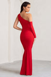 Baylor Red One Shoulder Draped Skirt Maxi Dress