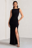 Ione Black Ruched Wide Neck Maxi Dress With Open Back Detail