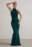 Marion Green High Neck Maxi Dress With Statement Train