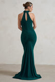 Marion Green High Neck Maxi Dress With Statement Train