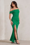 Tullulah Green Asymmetric Draped Maxi Dress With Split