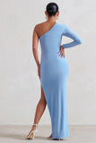 Paloma Powder Blue Maternity One Sleeve Asymmetric Maxi Dress