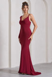 At Dusk Berry Red One-Sleeved Cowl-Neck Fishtail Maxi Dress