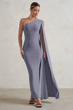 Dominique Grey One Shoulder Cape Sleeve Bodycon Maxi Dress