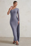 Dominique Grey One Shoulder Cape Sleeve Bodycon Maxi Dress