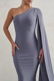 Dominique Grey One Shoulder Cape Sleeve Bodycon Maxi Dress