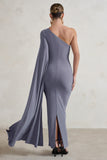 Dominique Grey One Shoulder Cape Sleeve Bodycon Maxi Dress