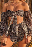 Cool Down Snake Skin Off The Shoulder Tie Detail Beach Top