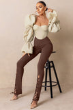 Accomplish Brown Lace Up Detail Legging With Split Hem