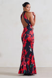 Unstoppable Black Floral Cross Over Halter Neck Maxi Dress