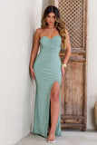 Dynamite Green Pleated Bodice Split Maxi Dress