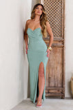 Dynamite Green Pleated Bodice Split Maxi Dress