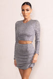 Aftermath Pewter Silver Sequin Crop Top