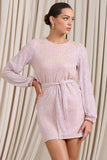 Astrological Nude Mix Sequin Long Sleeve Mini Dress With Belt Detail